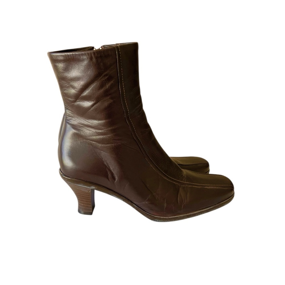 La CANADIENNE Chocolate Brown Square Toe Y2K Ankle Boots Booties Size 9.5